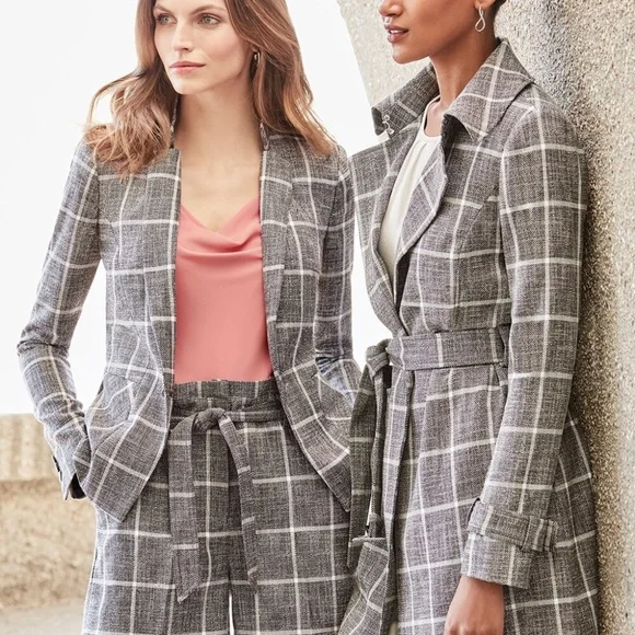 White House Black Market Gray Plaid Romper